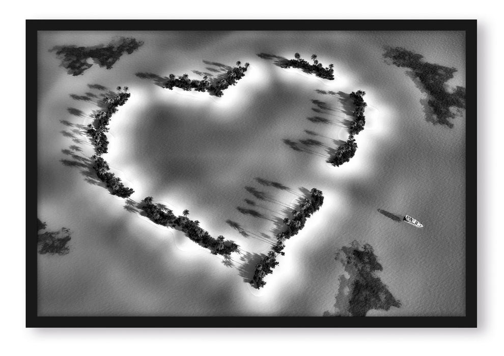 Pixxprint Herz geformt aus Inseln, Poster mit Bilderrahmen