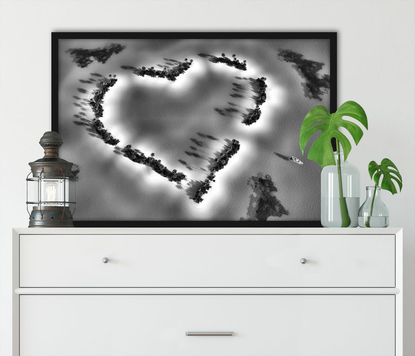Herz geformt aus Inseln, Poster mit Bilderrahmen