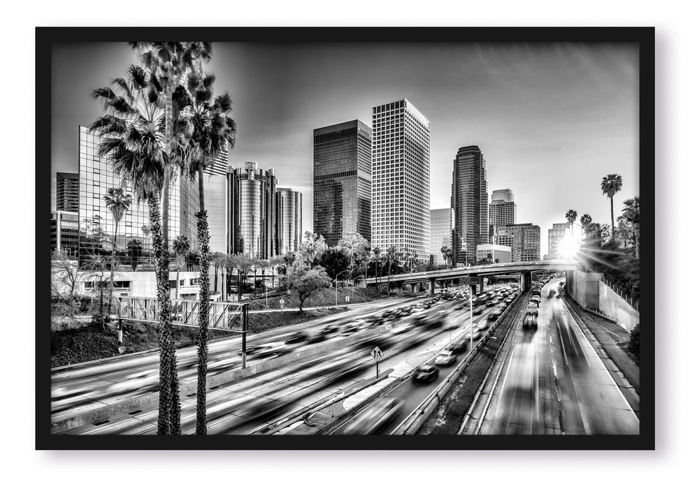 Pixxprint Straßenverkehr in Los Angeles, Poster mit Bilderrahmen