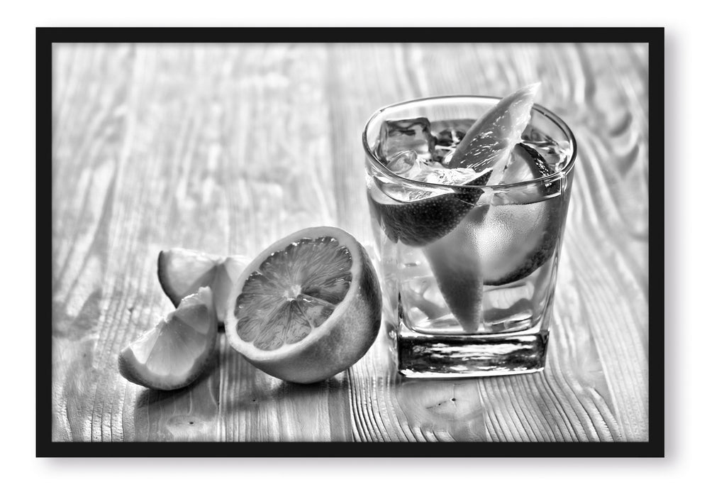Pixxprint Gin Tonic Shot mit Zitronen, Poster mit Bilderrahmen