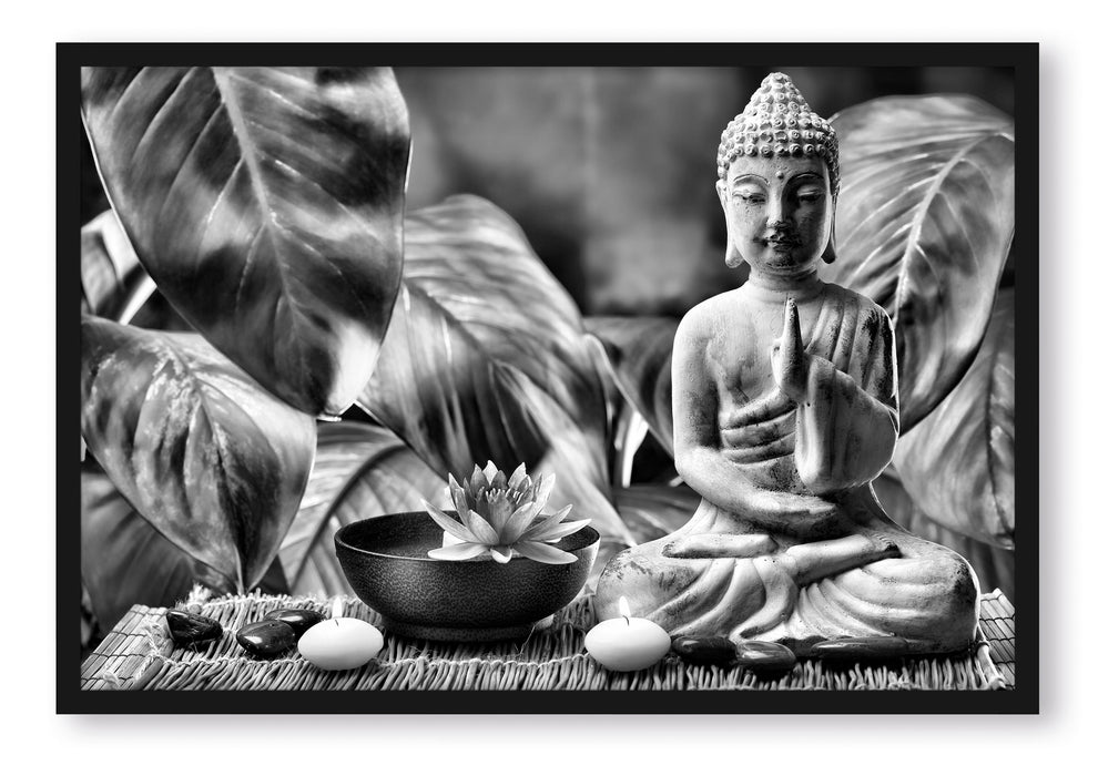 Pixxprint Buddha Statue, Poster mit Bilderrahmen