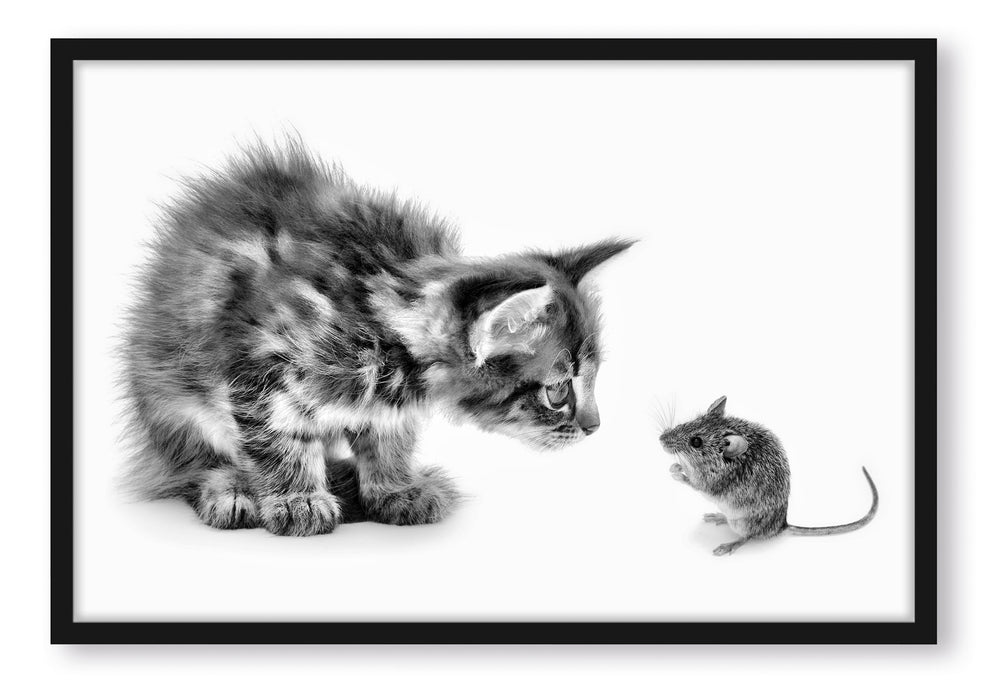 Pixxprint Katze und Maus Freunde, Poster mit Bilderrahmen