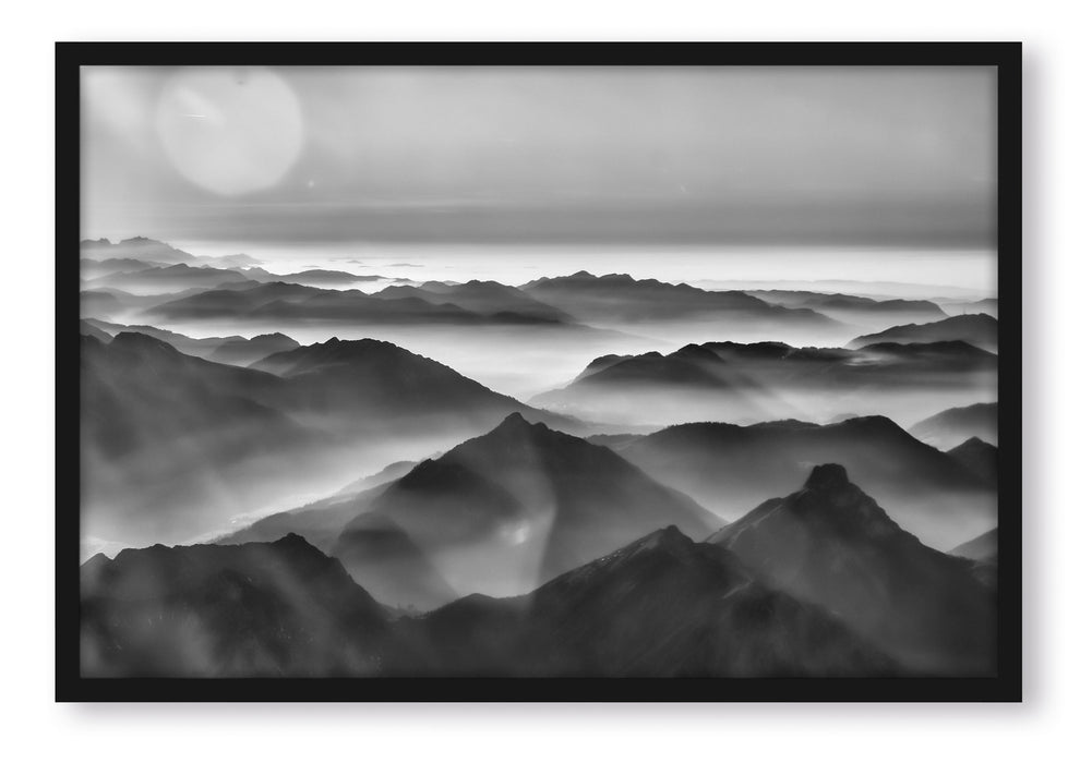 Pixxprint Wunderschöne Alpenberge, Poster mit Bilderrahmen