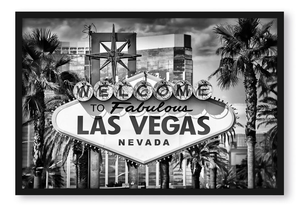 Pixxprint Las Vegas Ortseingangsschild, Poster mit Bilderrahmen