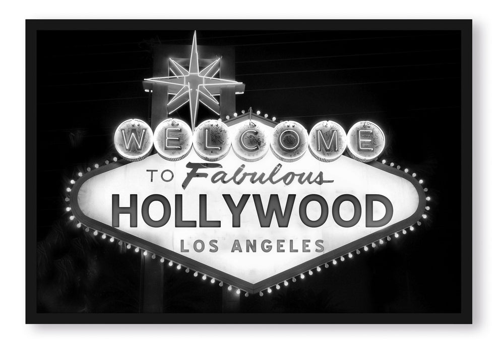 Pixxprint Hollywood Ortseingangsschild, Poster mit Bilderrahmen