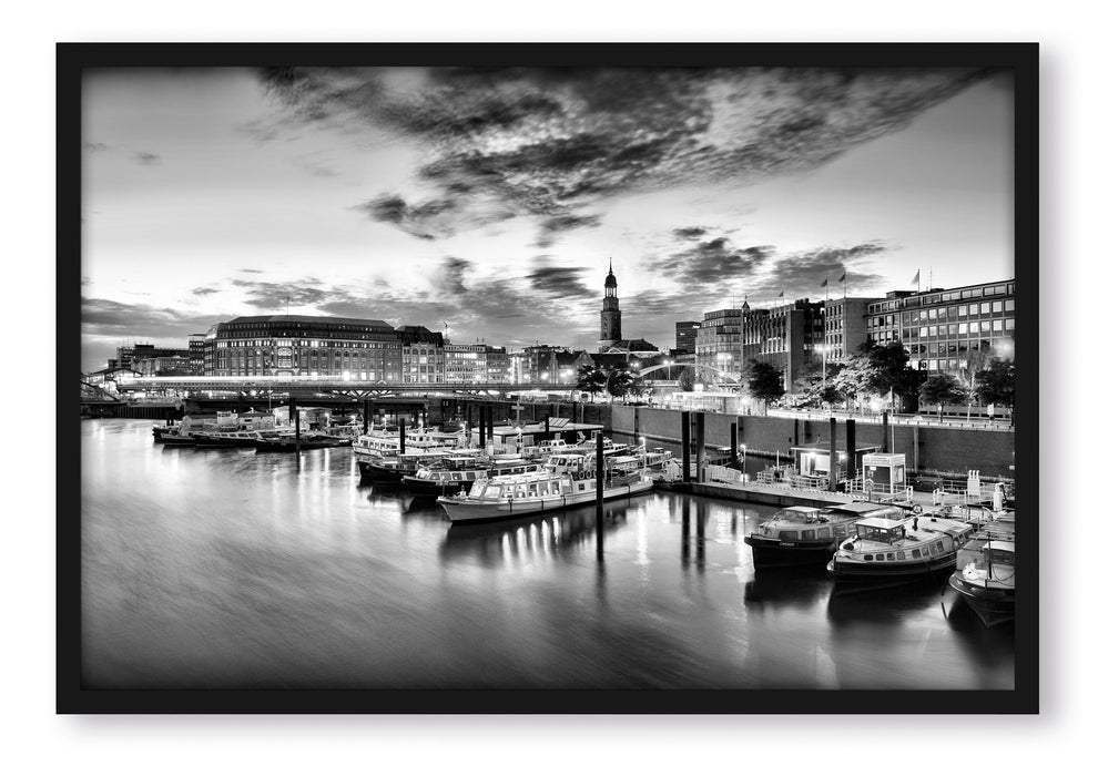 Pixxprint Hamburger Hafen am Abend, Poster mit Bilderrahmen