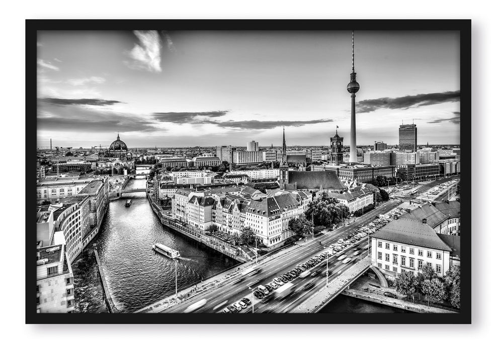 Pixxprint Skyline von Berlin, Poster mit Bilderrahmen