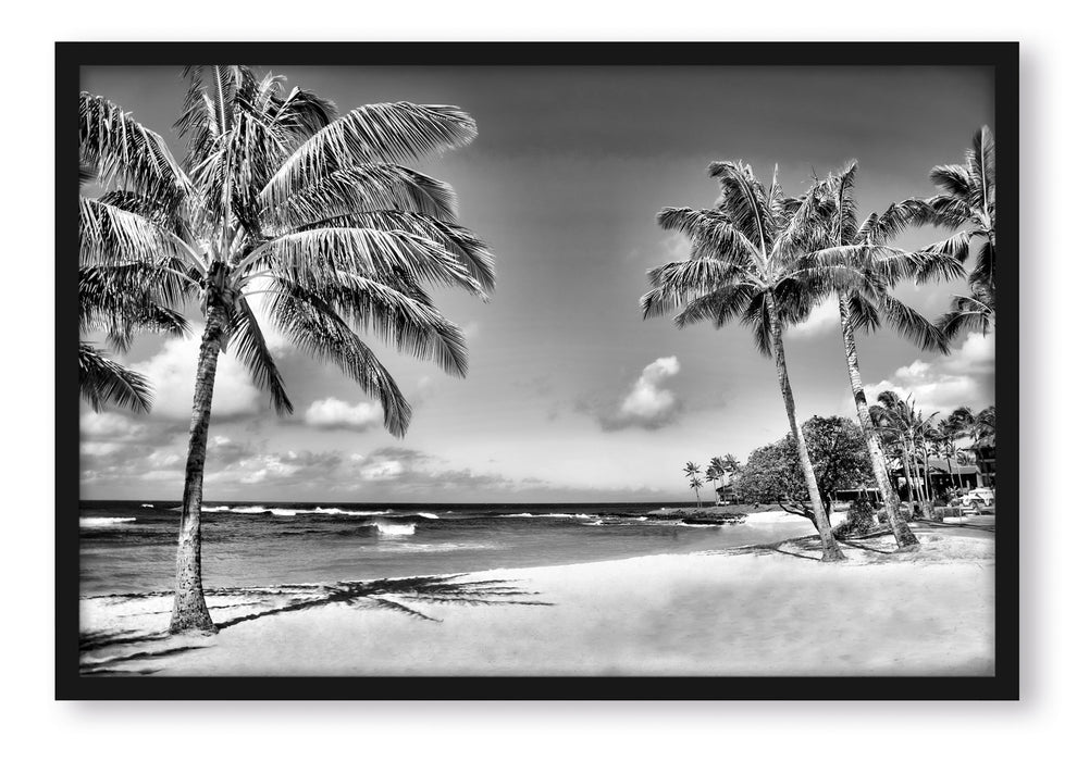 Pixxprint Wunderschöner Strand mit Palmen, Poster mit Bilderrahmen