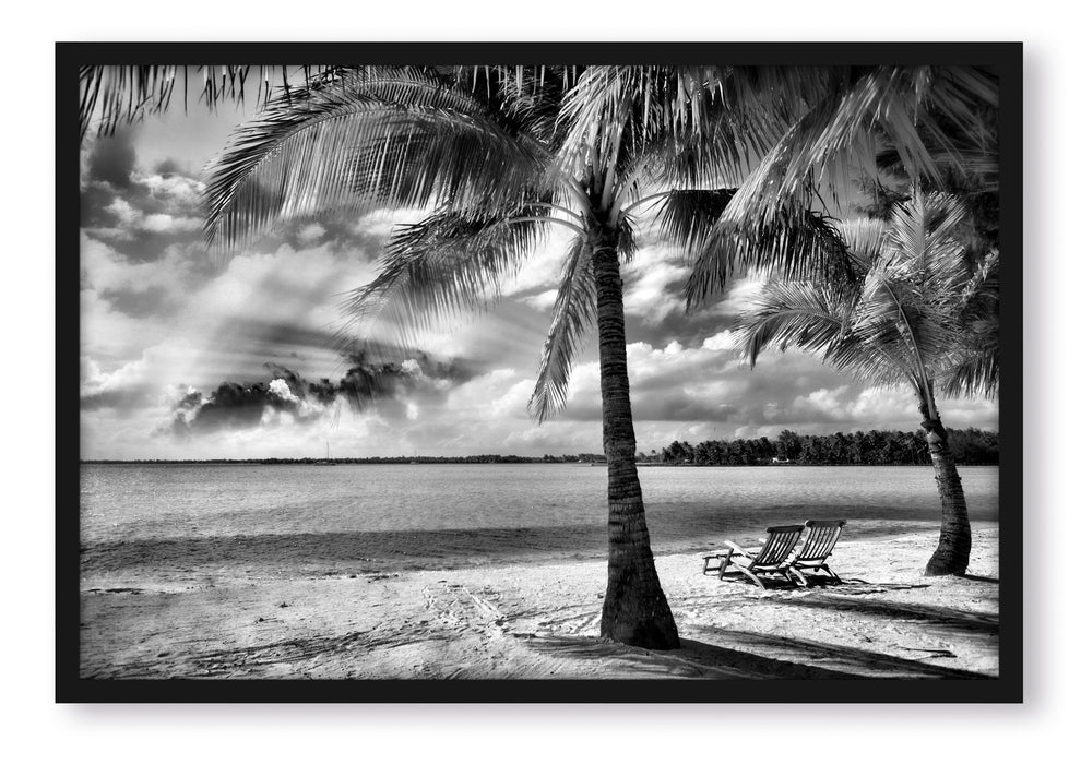 Pixxprint Liegestühle Strand, Poster mit Bilderrahmen