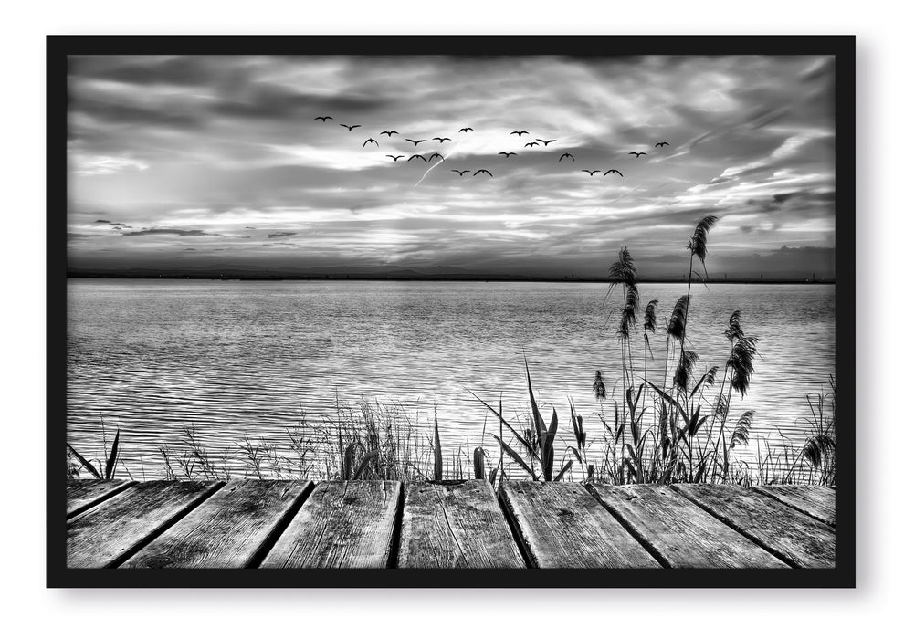 Pixxprint Steg mit Ausblick aufs Meer, Poster mit Bilderrahmen