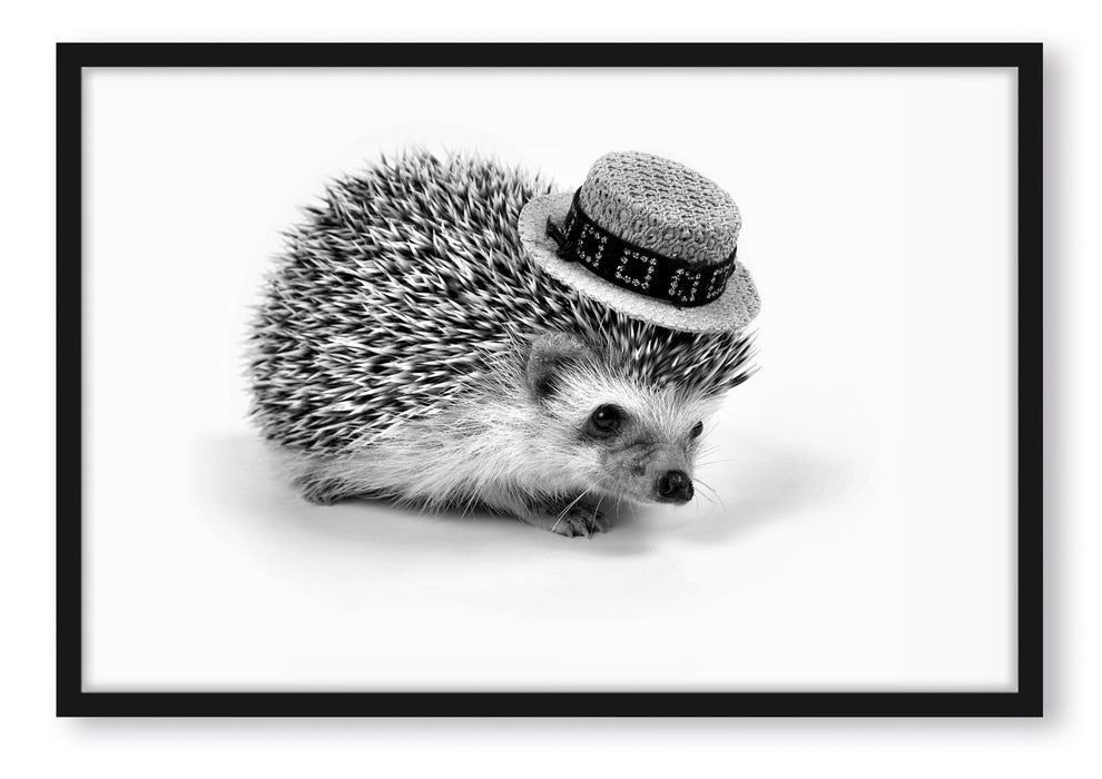 Pixxprint Lustiger Igel mit Hut, Poster mit Bilderrahmen