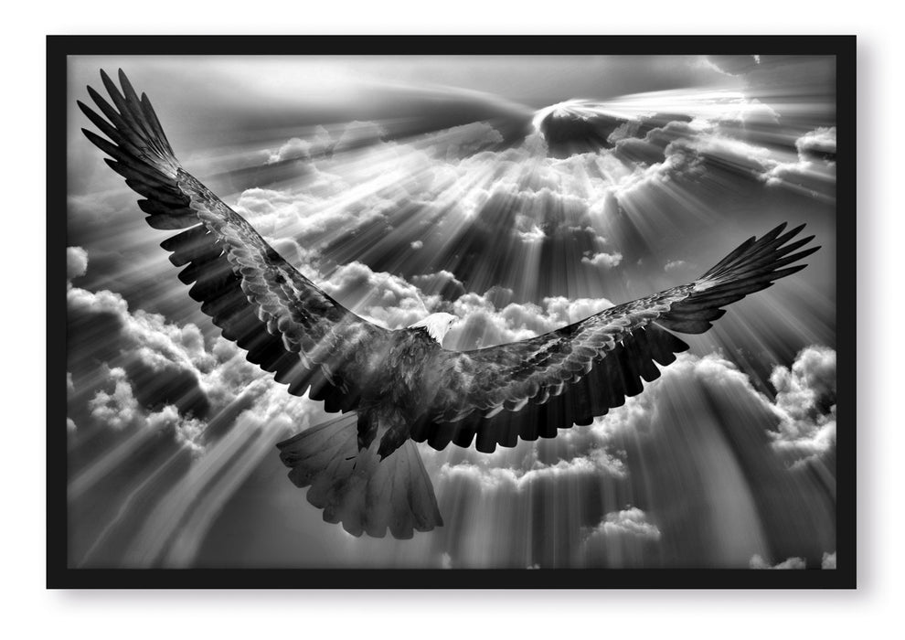 Pixxprint Adler über den Wolken, Poster mit Bilderrahmen