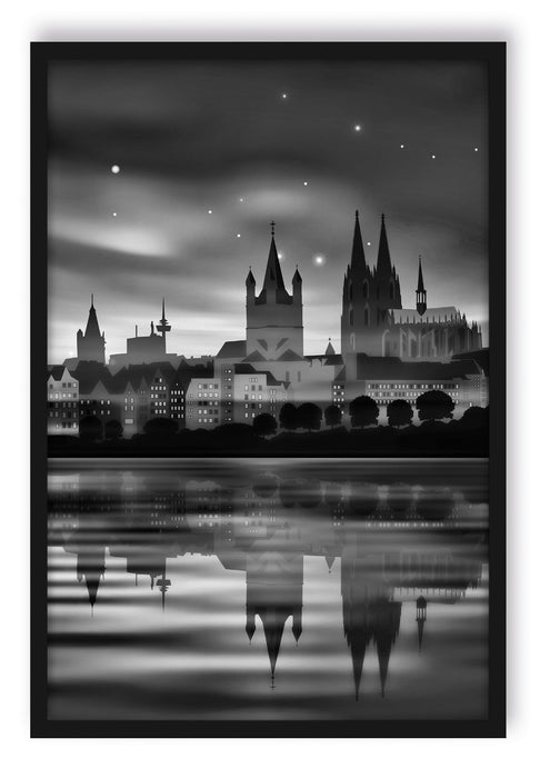 Pixxprint Polarlichter Skyline Köln, Poster mit Bilderrahmen