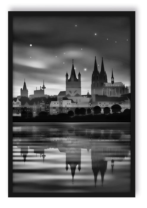 Polarlichter Skyline Köln, Poster mit Bilderrahmen