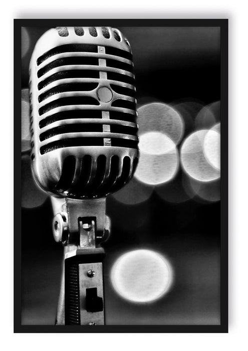 Pixxprint Altes Retro Mikrofon, Poster mit Bilderrahmen