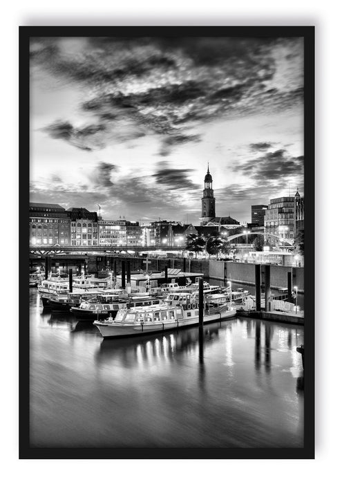 Pixxprint Hamburger Hafen am Abend, Poster mit Bilderrahmen