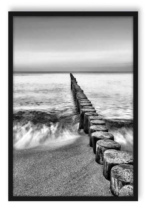 Pixxprint Wellenbrecher im Meer, Poster mit Bilderrahmen