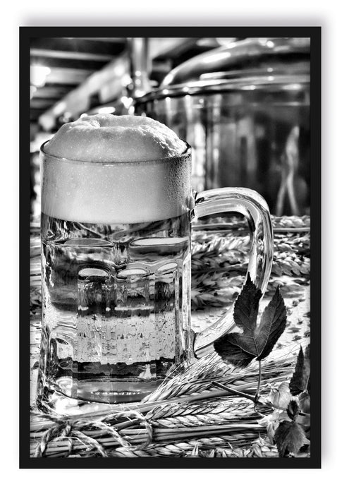 Pixxprint frisches Bier mit Hopfen, Poster mit Bilderrahmen
