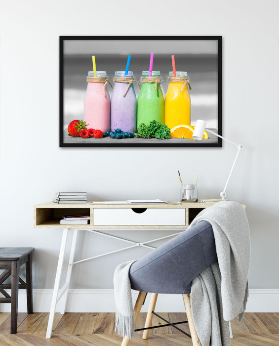 Smoothies in verschiedenen Farben, Poster mit Bilderrahmen