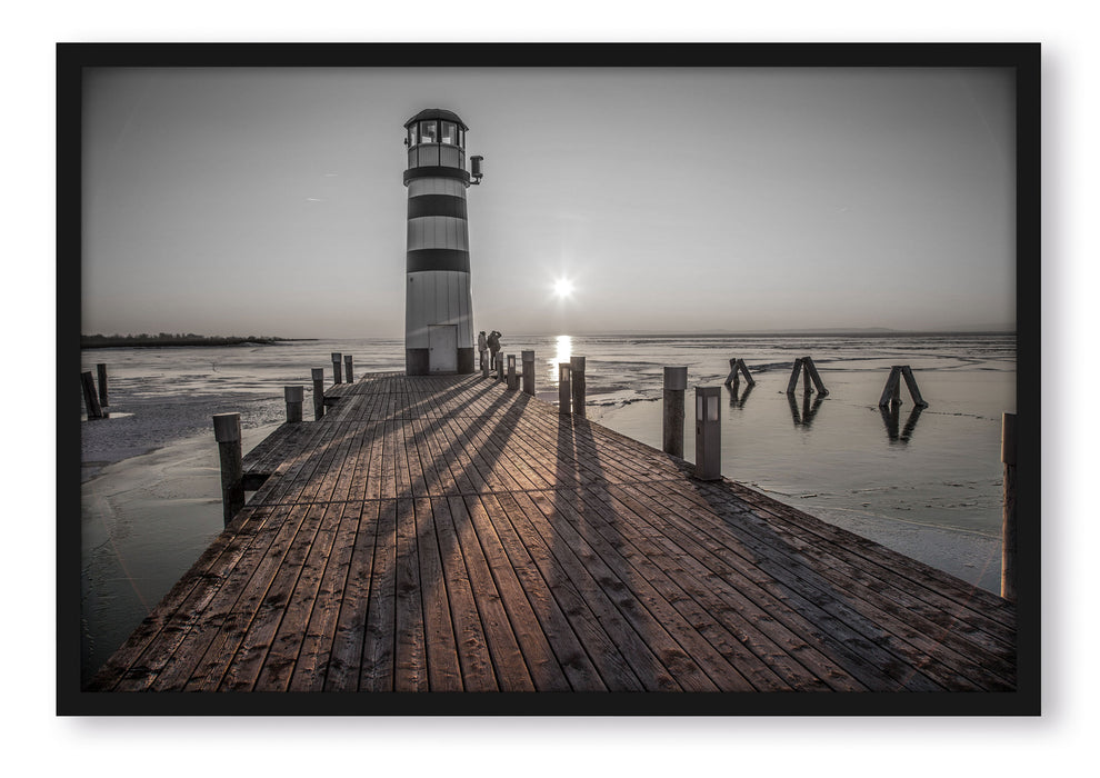 Pixxprint Leuchtturm am Steg, Poster mit Bilderrahmen