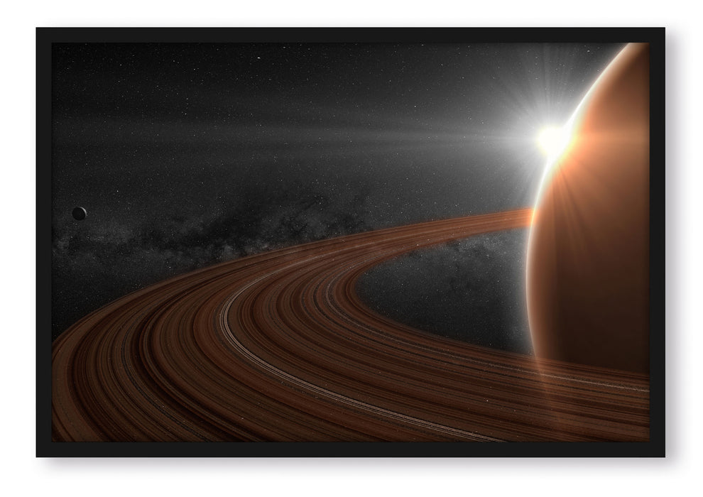 Planet Saturn im Weltall, Poster mit Bilderrahmen