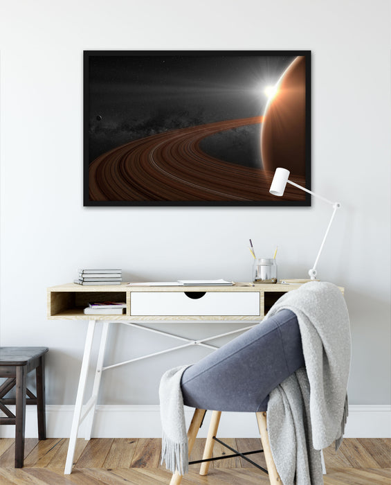 Planet Saturn im Weltall, Poster mit Bilderrahmen