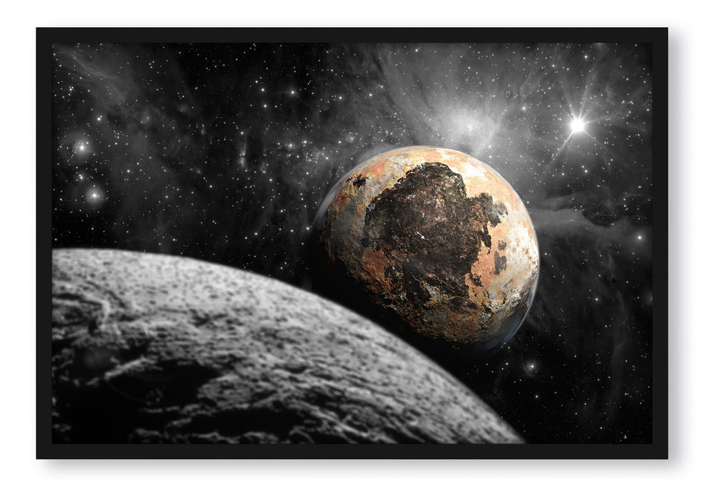 Pixxprint Alien Planeten im Weltall, Poster mit Bilderrahmen