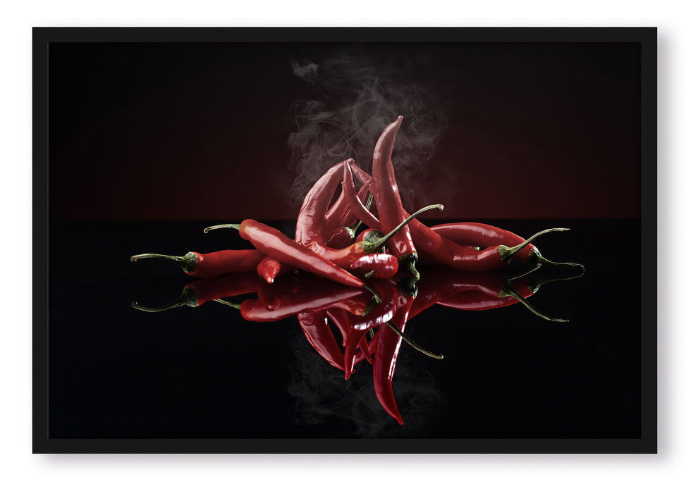 Feurige rote Chili-Schoten, Poster mit Bilderrahmen