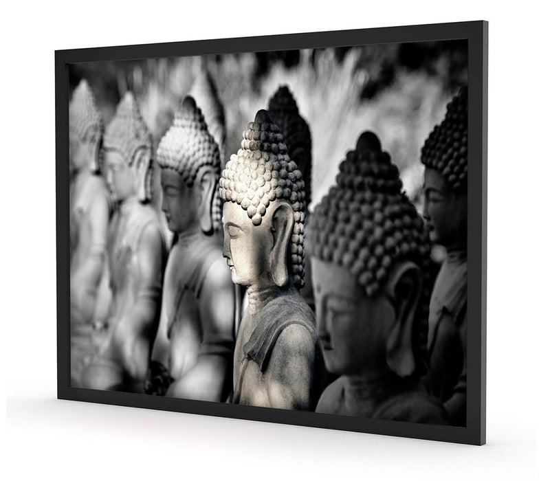 Buddha-Statuen in einer Reihe, Poster mit Bilderrahmen