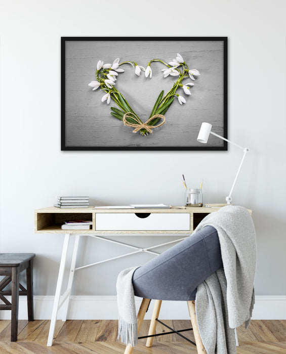 Herz aus Blumen, Poster mit Bilderrahmen