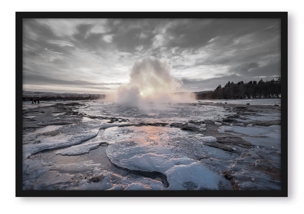 Pixxprint Heiße Quelle in Island, Poster mit Bilderrahmen