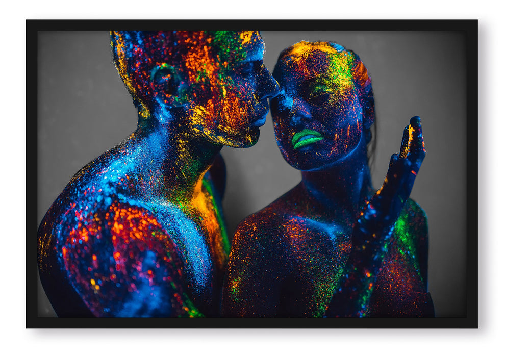 Pixxprint Menschen mit Pulver, Poster mit Bilderrahmen