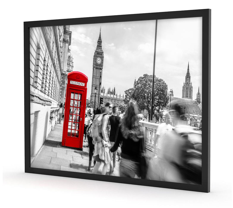 Typische Telefonzelle in London, Poster mit Bilderrahmen