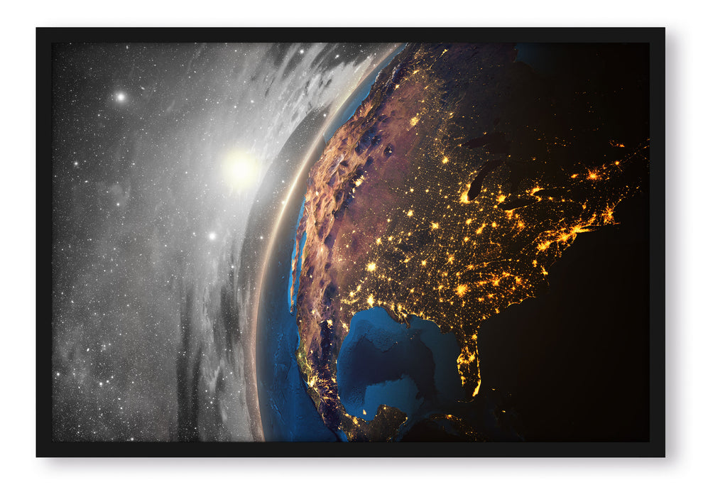 Pixxprint 3D-Rendering der Erde, Poster mit Bilderrahmen