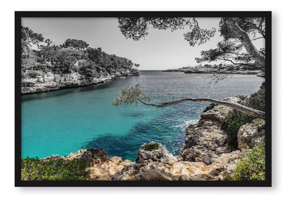 Mallorca Bay Cove, Poster mit Bilderrahmen