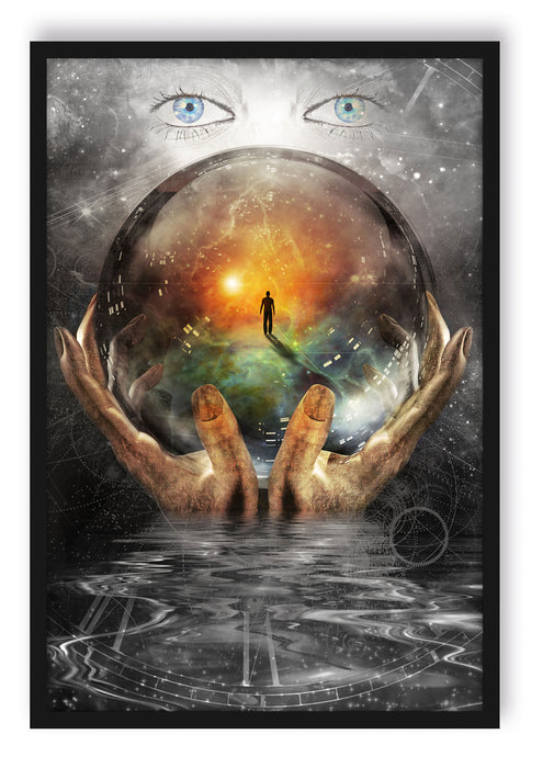 Pixxprint Glaskugel mit Hintergrund, Poster mit Bilderrahmen