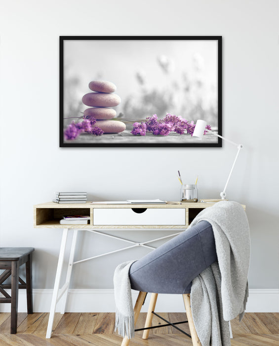 Lavendel Spa-Stillleben, Poster mit Bilderrahmen