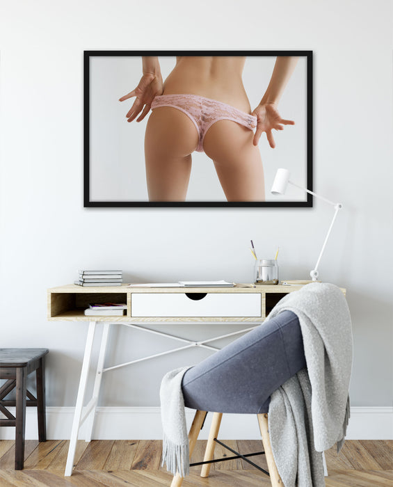 sexy Frauenpo in Unterwäsche, Poster mit Bilderrahmen