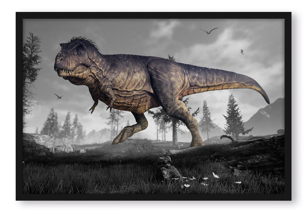 T-Rex Dinosaurier in der Natur, Poster mit Bilderrahmen