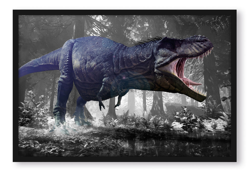 Pixxprint T-Rex Dinosaurier im Wald, Poster mit Bilderrahmen
