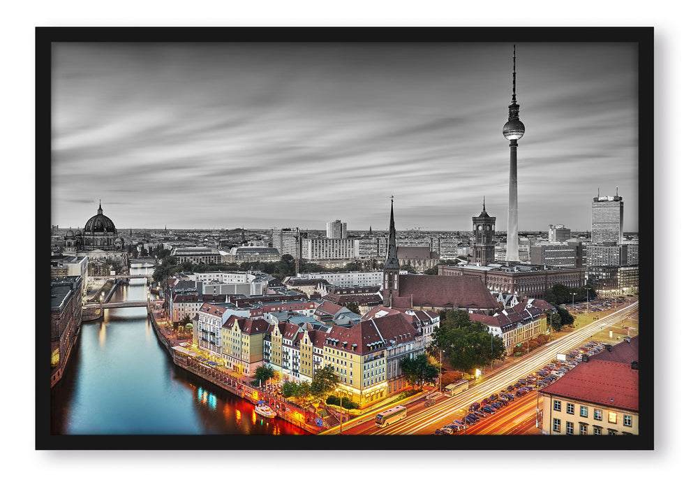 Pixxprint Berlin City Panorama, Poster mit Bilderrahmen