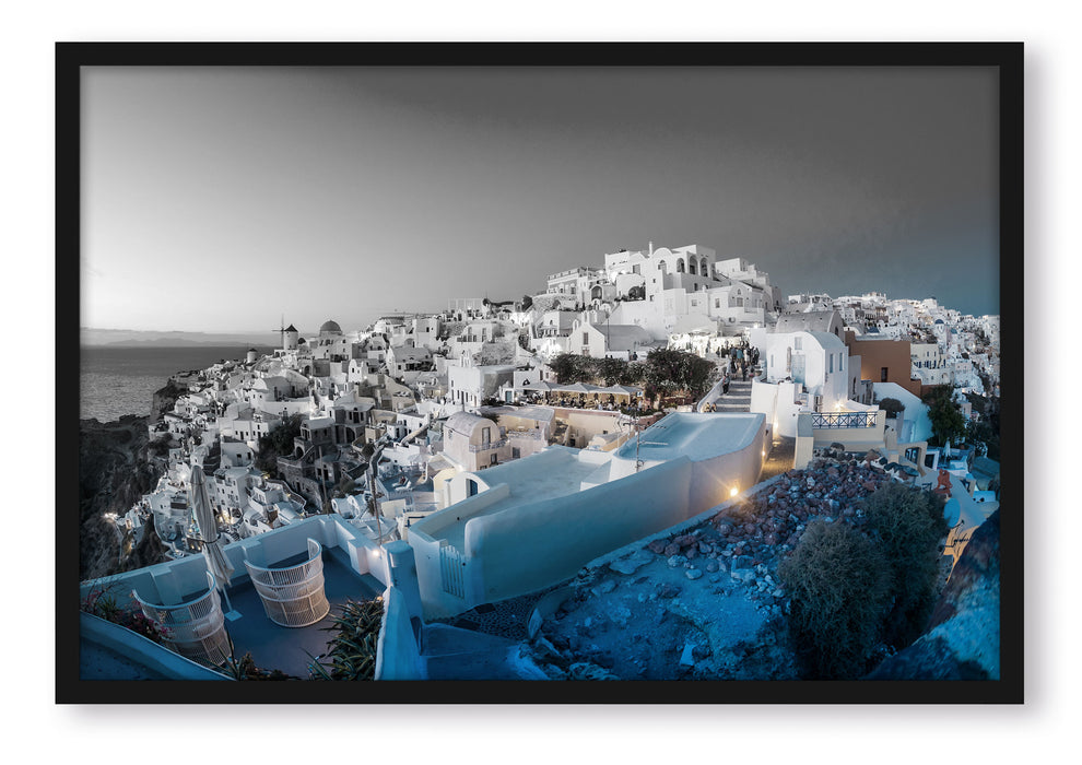 Pixxprint Oia Dorf Santorin, Poster mit Bilderrahmen