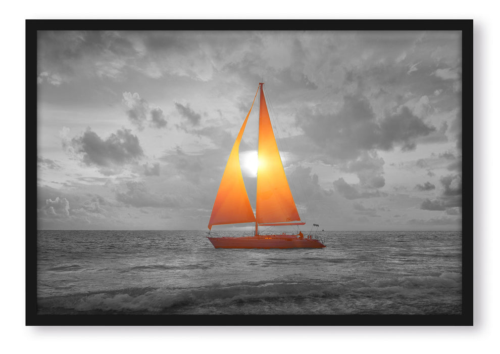 Pixxprint Segelboot nahgelegen der Küste, Poster mit Bilderrahmen