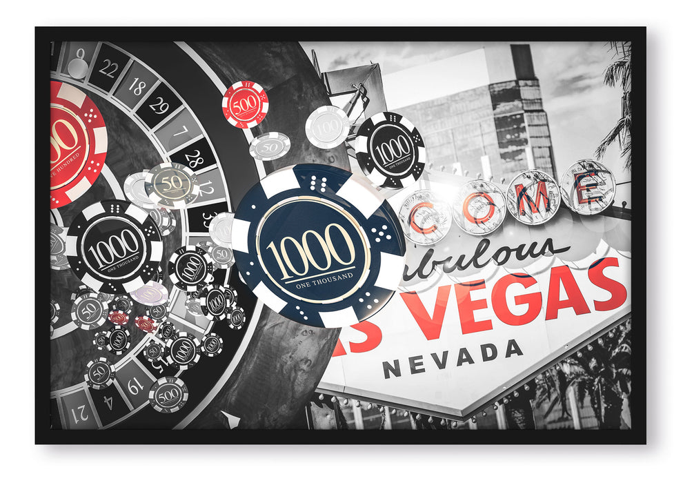 Pixxprint Las Vegas Casino Roulette, Poster mit Bilderrahmen