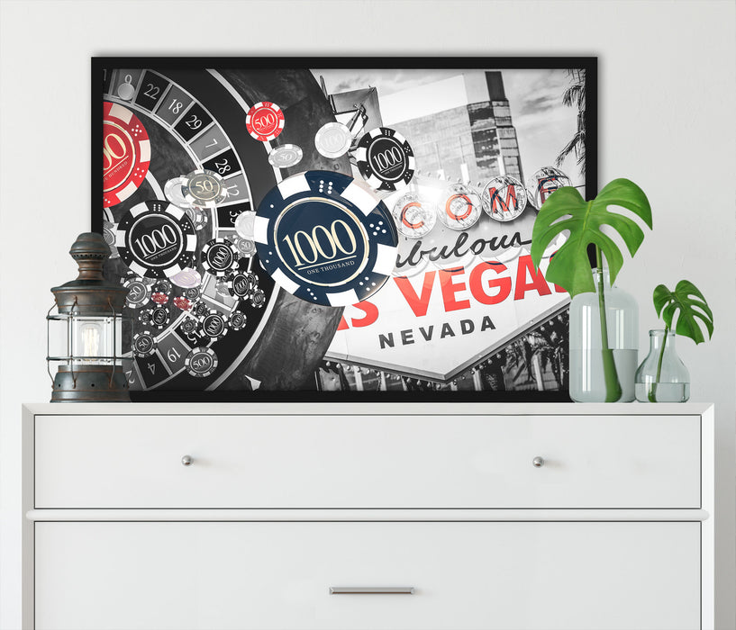 Las Vegas Casino Roulette, Poster mit Bilderrahmen