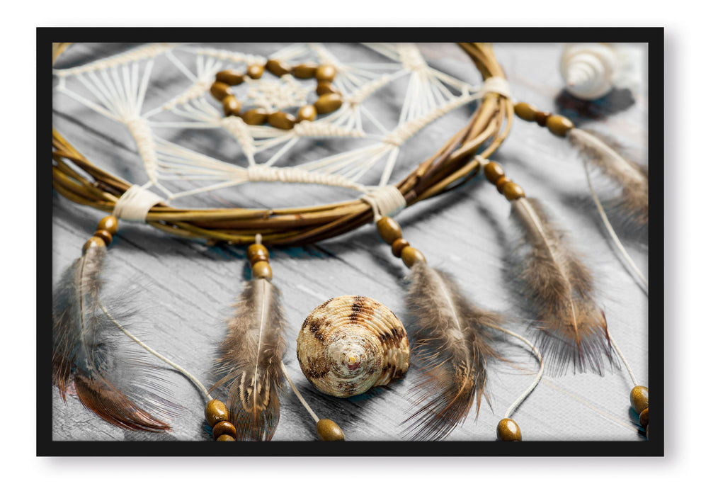 Pixxprint Traumfänger mit Federn, Poster mit Bilderrahmen