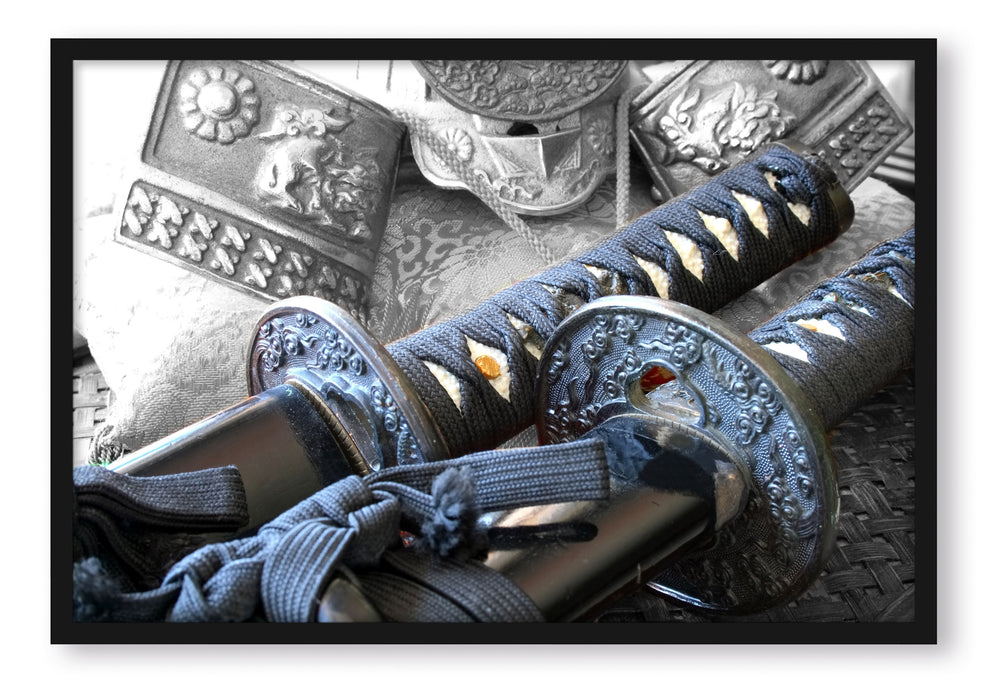 Pixxprint edle Samurai-Schwerter, Poster mit Bilderrahmen