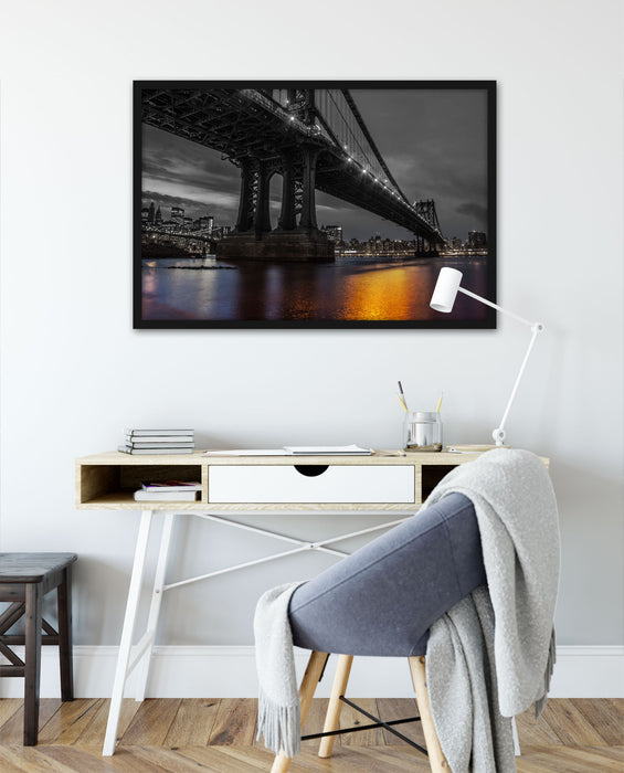Manhatten Brücke New York, Poster mit Bilderrahmen