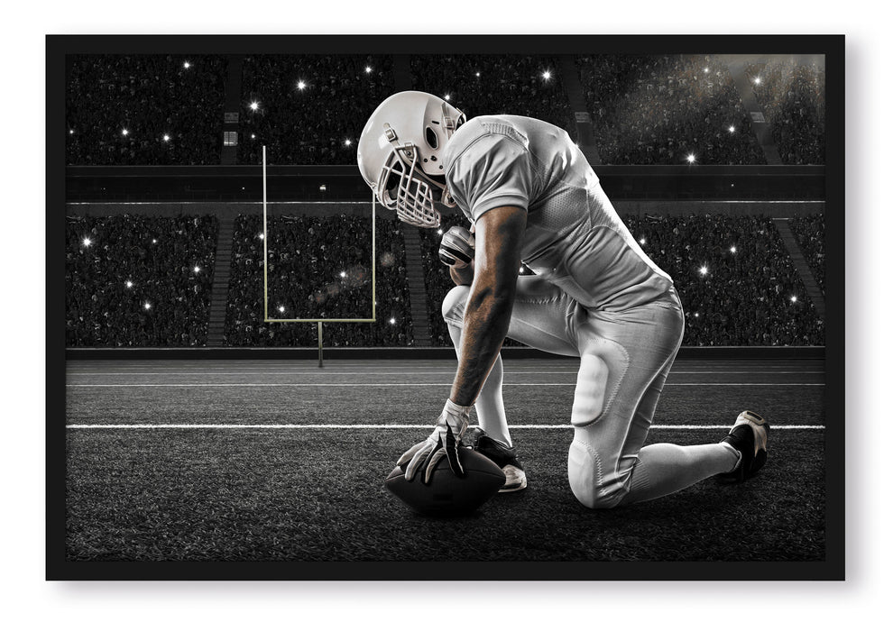 Pixxprint knieender Football-Spieler, Poster mit Bilderrahmen