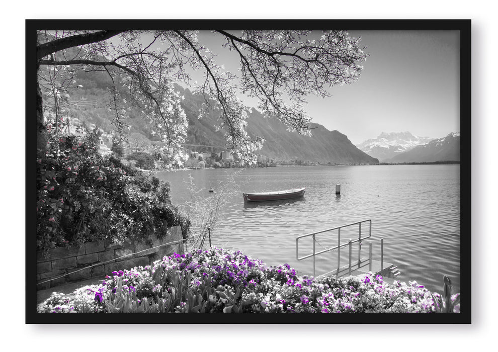 Genfer See im Sonnenschein, Poster mit Bilderrahmen